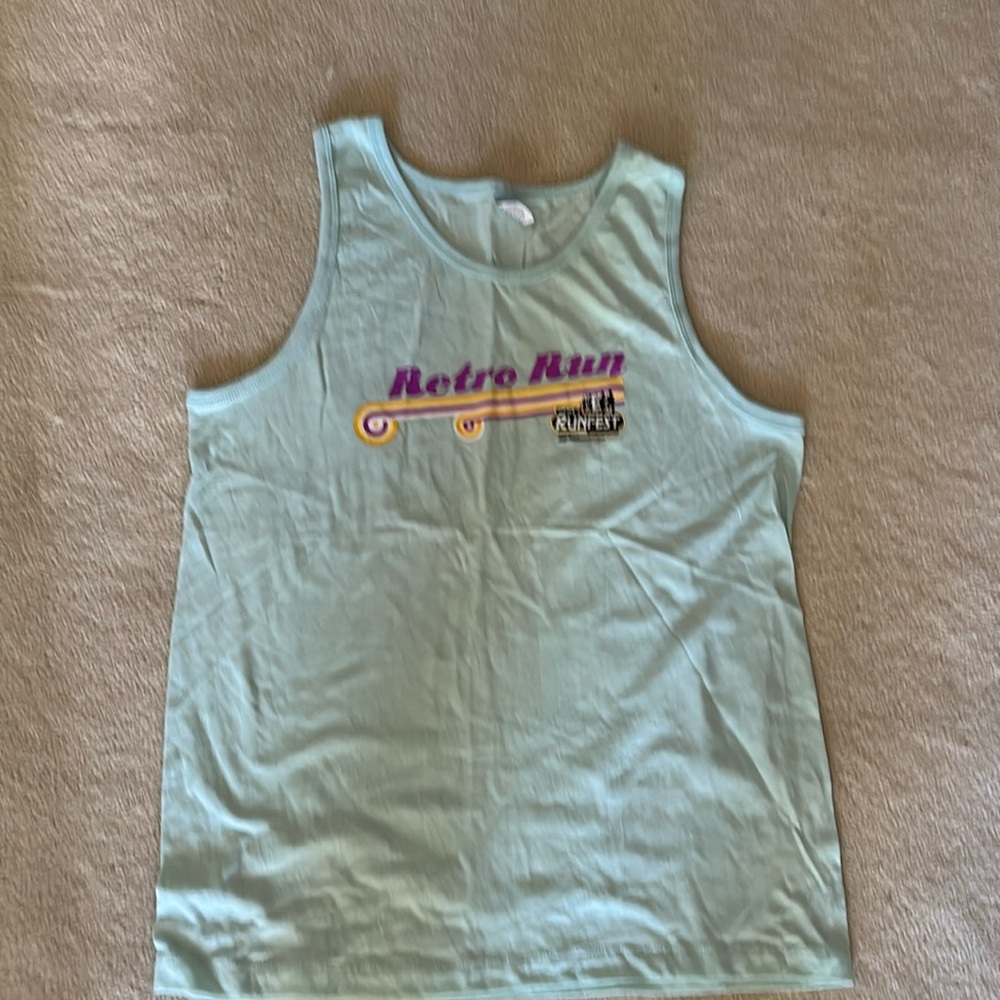 Pacific unisex cotton blend tank blue Retro Run logo sleeveless Sz M